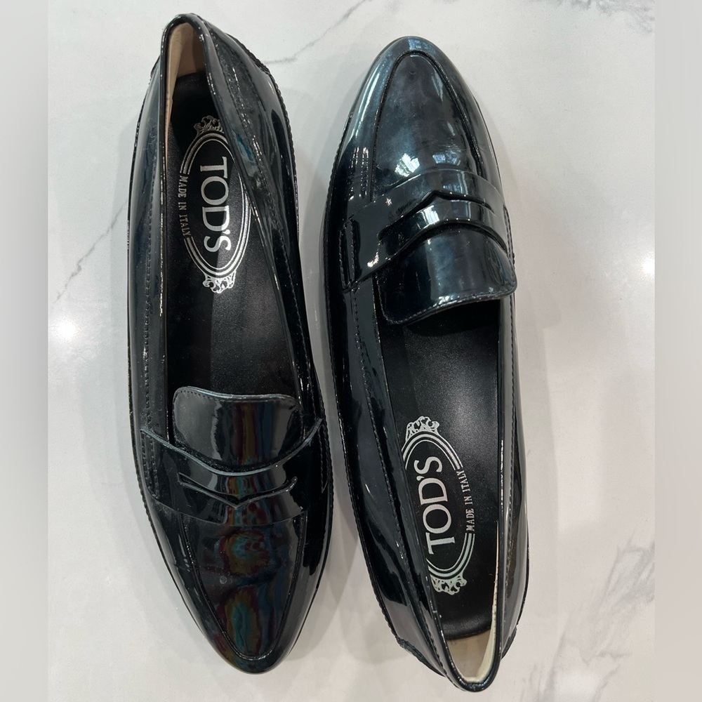 TOD’S black patent gominni leather driving moccasin loafers size 36.5 - Picture 2 of 10